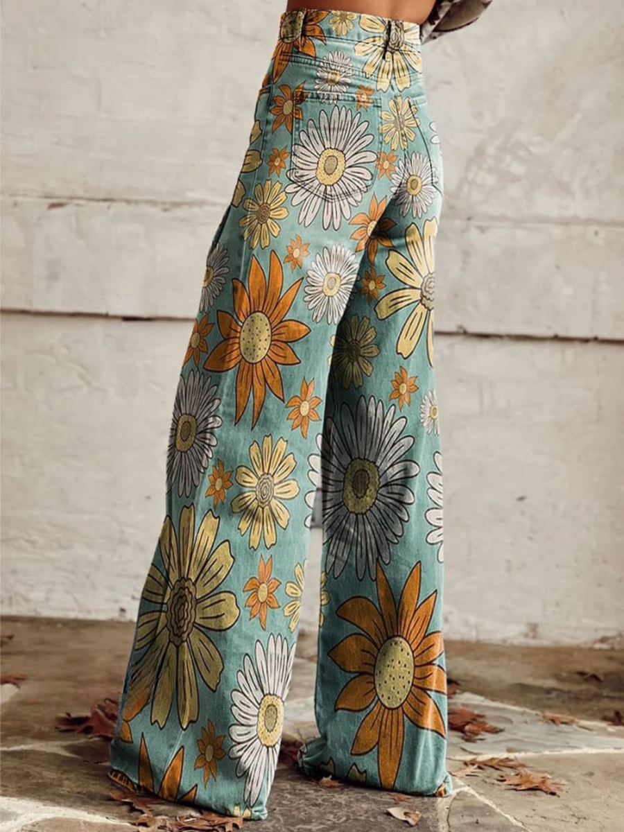 TANIA | VINTAGE FLORAL WEITE BEIN JEANS