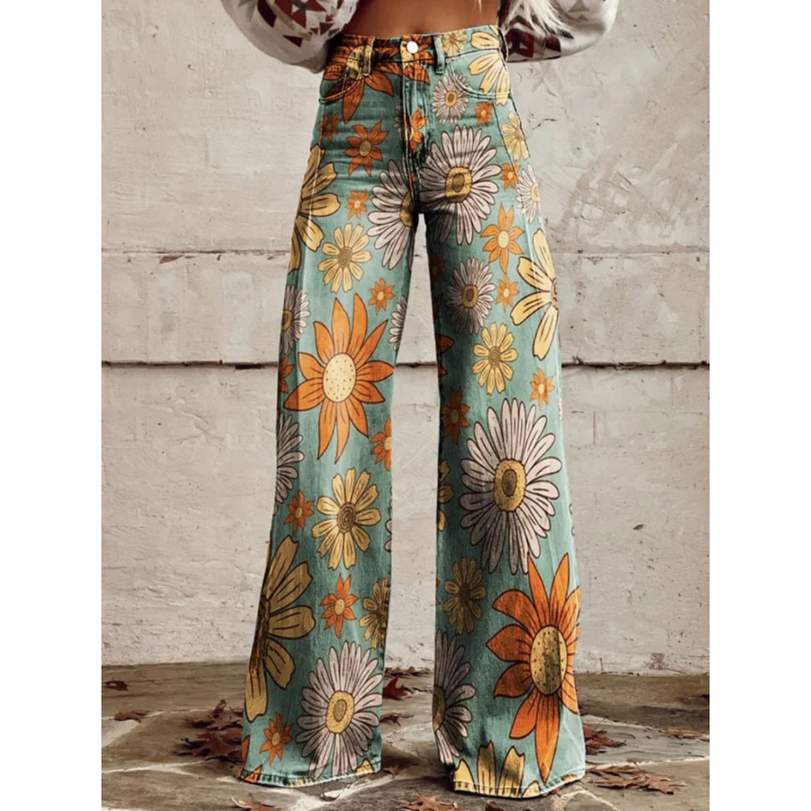 TANIA | VINTAGE FLORAL WEITE BEIN JEANS