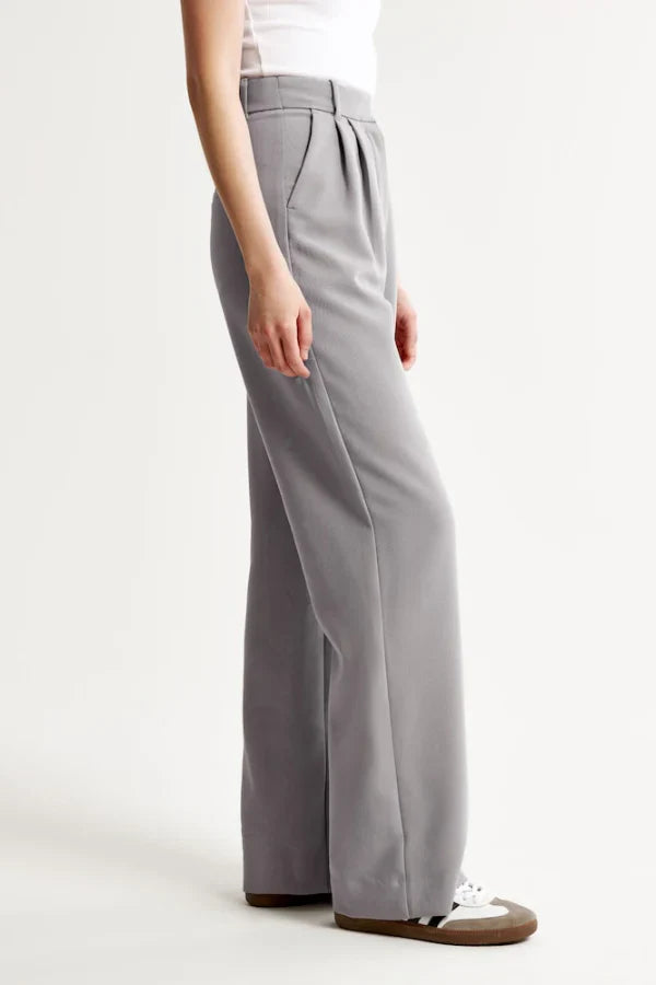 Grey Wide Leg Tailored Pants