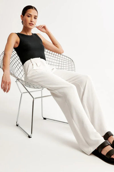 White Wide Leg Tailored Pants