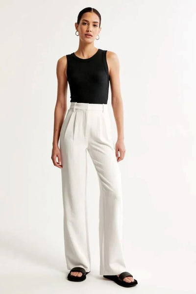 White Wide Leg Tailored Pants