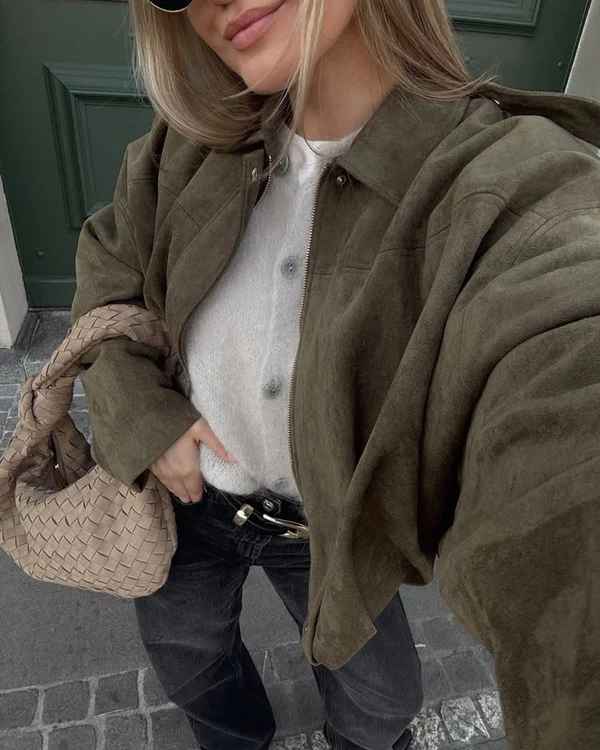 Oversized Wildlederjacke im Verve-Stil