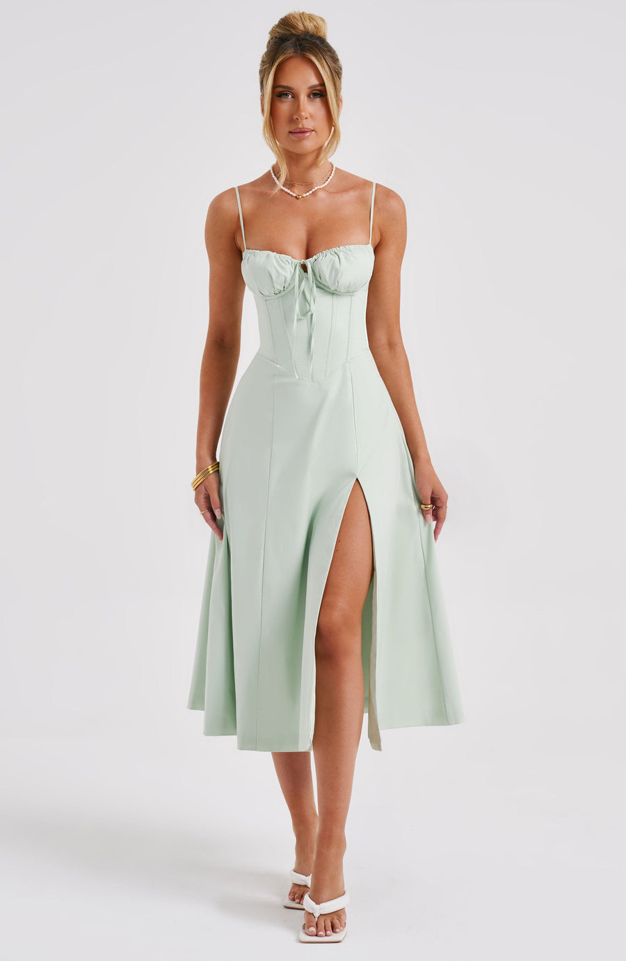 Salbei Deanna Midi Kleid
