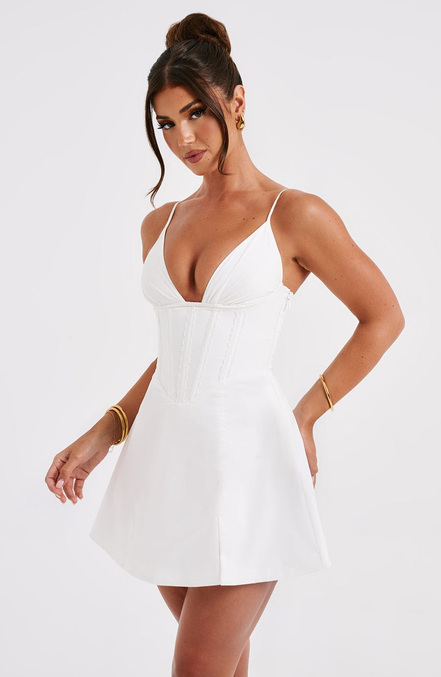 Sela Elfenbein Mini Kleid